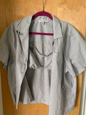 Weekend Stories Button Down Shirt & Matching Bralette - Size Medium